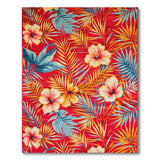 Vibrant Red Hibiscus Palm Leaf Area Rug