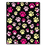 Playful Pink Yellow Paw Prints Black Area Rug
