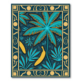 Teal Palm Fronds and Banana Coastal Area Rug