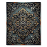 Ornate Gold Silver Persian Medallion Rug