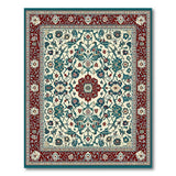 Red and Teal Floral Medallion Area Rug