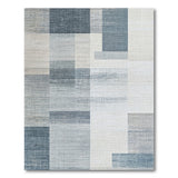 Washable Modern Geometric Color Block Area Rug, Blue Grey Low Pile