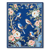 Navy Blue Peony Bluebird Floral Rug