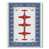 Red Jet Formation Blue Border Area Rug
