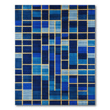 Navy Blue Geometric Grid Rug with Gold Accents