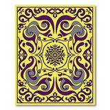 Ornate Yellow Persian Rug with Purple Swirls