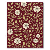 Red Floral Vintage Area Rug with White Blooms Gold Leaves