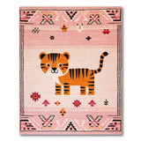 Kids Cartoon Pink Playful Pink Cartoon Tiger Area Rug