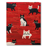 Playful Black White Cats Red Area Rug