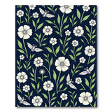 White Anemone Flowers Moths Navy Pattern Area Rug