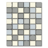 Geometric Grid Grey Blue Area Rug