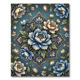 Ornate Blue Peony Persian Area Rug