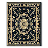 Elegant Black Gold Ornate Floral Medallion Rug