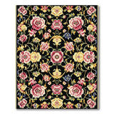 Vibrant Floral Vintage Area Rug on Black