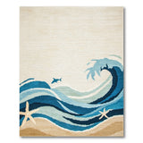 Ocean Waves Shark Starfish Coastal Area Rug