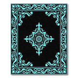 Ornate Teal Border Black Area Rug