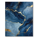 Navy Blue Gold Veined Abstract Area Rug