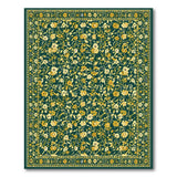Emerald Green Gold Floral Vintage Area Rug