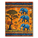 Vibrant Blue Elephant Savanna Tribal Rug