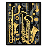 ODIKA Golden Jazz Saxophone Washable Area Rug - Abstract Music Art Low Pile Non-Slip Carpet