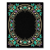 Ornate Teal Purple Floral Oval Border Rug