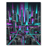 Neon Cyberpunk City Skyline Area Rug