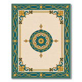 Blue and Teal Teal Gold Ornate Persian Medallion Rug