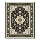 Black Persian Area Rug with Ivory Medallion