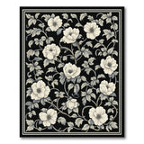 Elegant White Anemone Floral Area Rug on Black