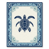 Navy Sea Turtle Area Rug with Ornate Blue Border