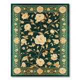 ODIKA Washable Emerald Green Floral Traditional Low Pile Area Rug