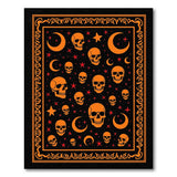 Gothic Orange Skulls Moons Stars Black Area Rug