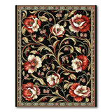 Red Poppy Floral Persian Area Rug on Black