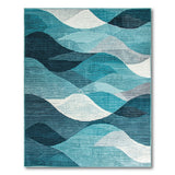 Blue and Teal Teal Blue Wave Geometric Area Rug