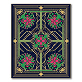 Navy Persian Floral Rug with Pink Blooms Gold Accents