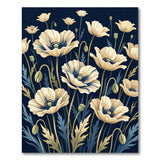 Cream Poppy Floral Area Rug on Navy