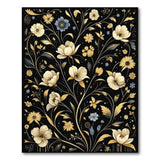 Gilded Ivory Peony Daisy Black Area Rug