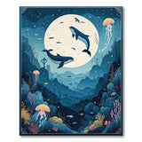 ODIKA Moonlit Whale & Jellyfish Washable Area Rug - Undersea Dream Low Pile Non-Slip Carpet
