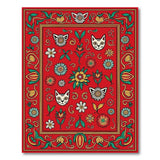 Red Persian Rug with Playful Cats Blooms