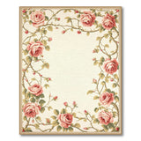 Pink Rose Border Vintage Floral Area Rug
