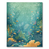 ODIKA Washable Ocean Coral Reef Rug - Low Pile Non-Slip Coastal Kids Room Area Rug