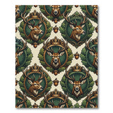 Regal Stag Head Green Crest Pattern Area Rug