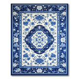 Elegant Blue White Chinoiserie Floral Rug