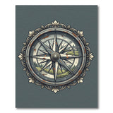 Blue and Teal Distressed Vintage Compass Rose Area Rug
