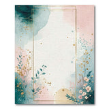 Gold Framed Teal Pink Watercolor Floral Rug