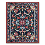 Navy Persian Floral Area Rug with Red Motifs