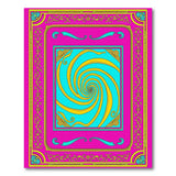 Ornate Pink Frame Teal Spiral Area Rug