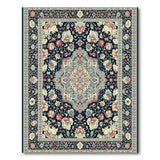 Navy Persian Medallion Area Rug with Floral Motifs