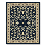 Navy Blue Traditional Persian Area Rug with Gold Florals