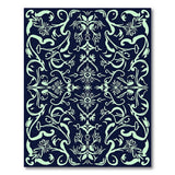 Navy Blue Mint Green Floral Vine Area Rug